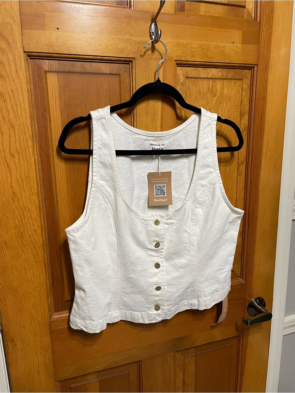 NWT Reformation Tai Denim Vest White Daisy Flower Buttons Crop Top Jean Vests - Picture 2 of 7